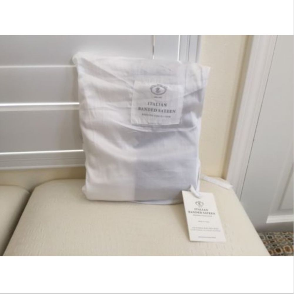 RESTORATION HARDWARE RH California KING Bed Skirt Sateen White Purple Banded NEW